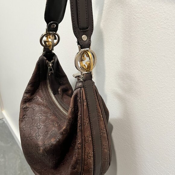 100% Authentic Gucci Guccissima Medium GG Twins Hobo bag Dk Brown - Collectible - Picture 2 of 8